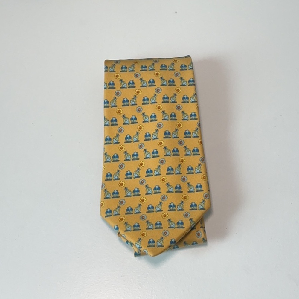Salvatore Ferragamo Mustard and Teal Men's Tie
